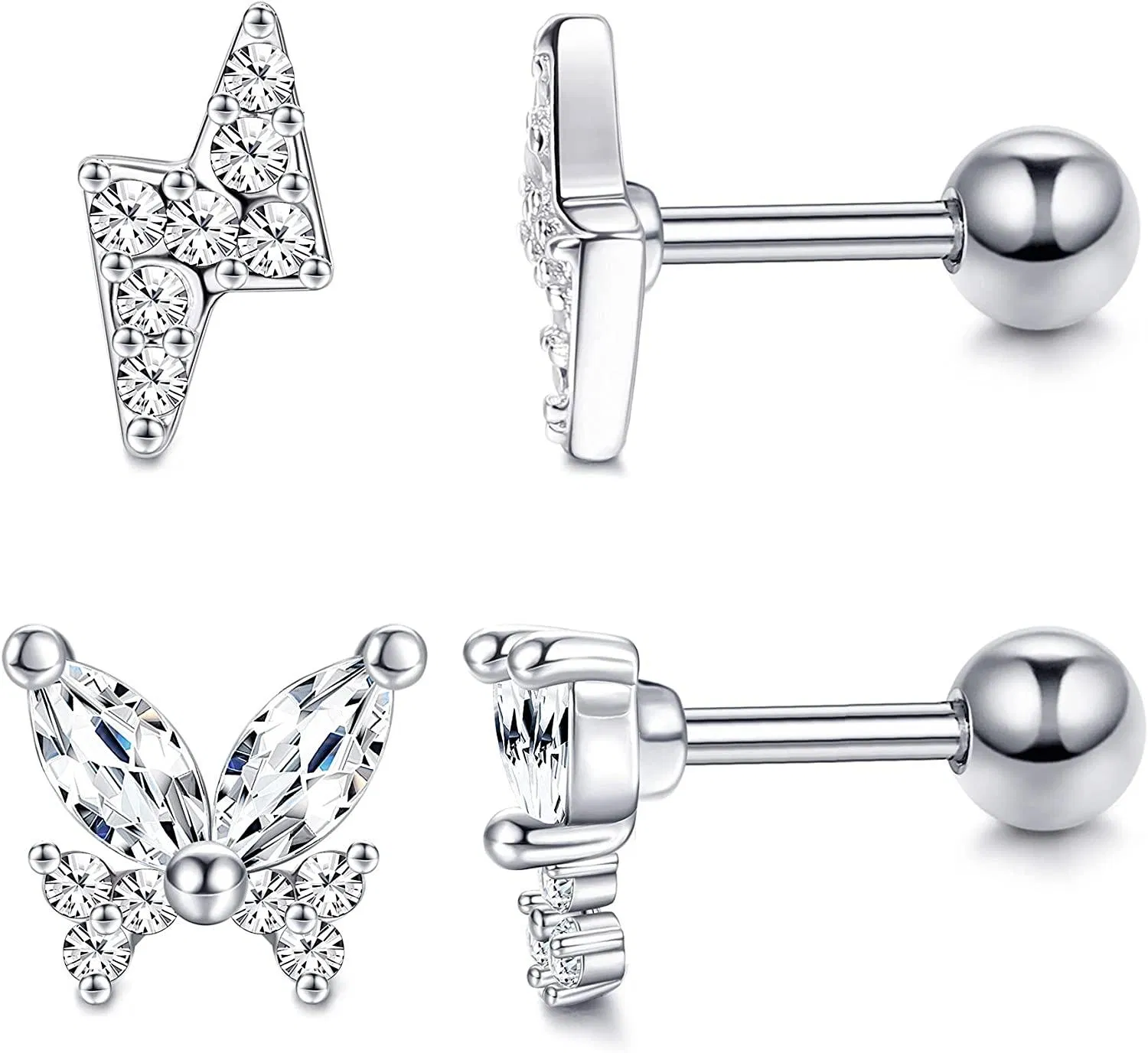 2Paars 16G Chirurgische Knorpel-Staple - Ohrringe für Frauen Mond-Stern Schmetterling Blitz-Staple - Ohrringe-Set CZ Kletter-Ohrringe Helix Barbell Piercing Schmuck