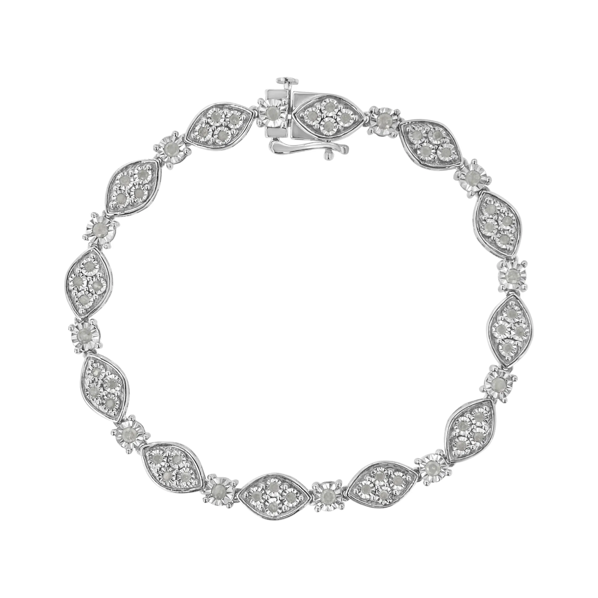 .925 Sterling Silber 1,0 cttw Wunder-Set Round-Cut Diamond Pear and Bezel Link Armband (I-J, I3) - Größe 7,5