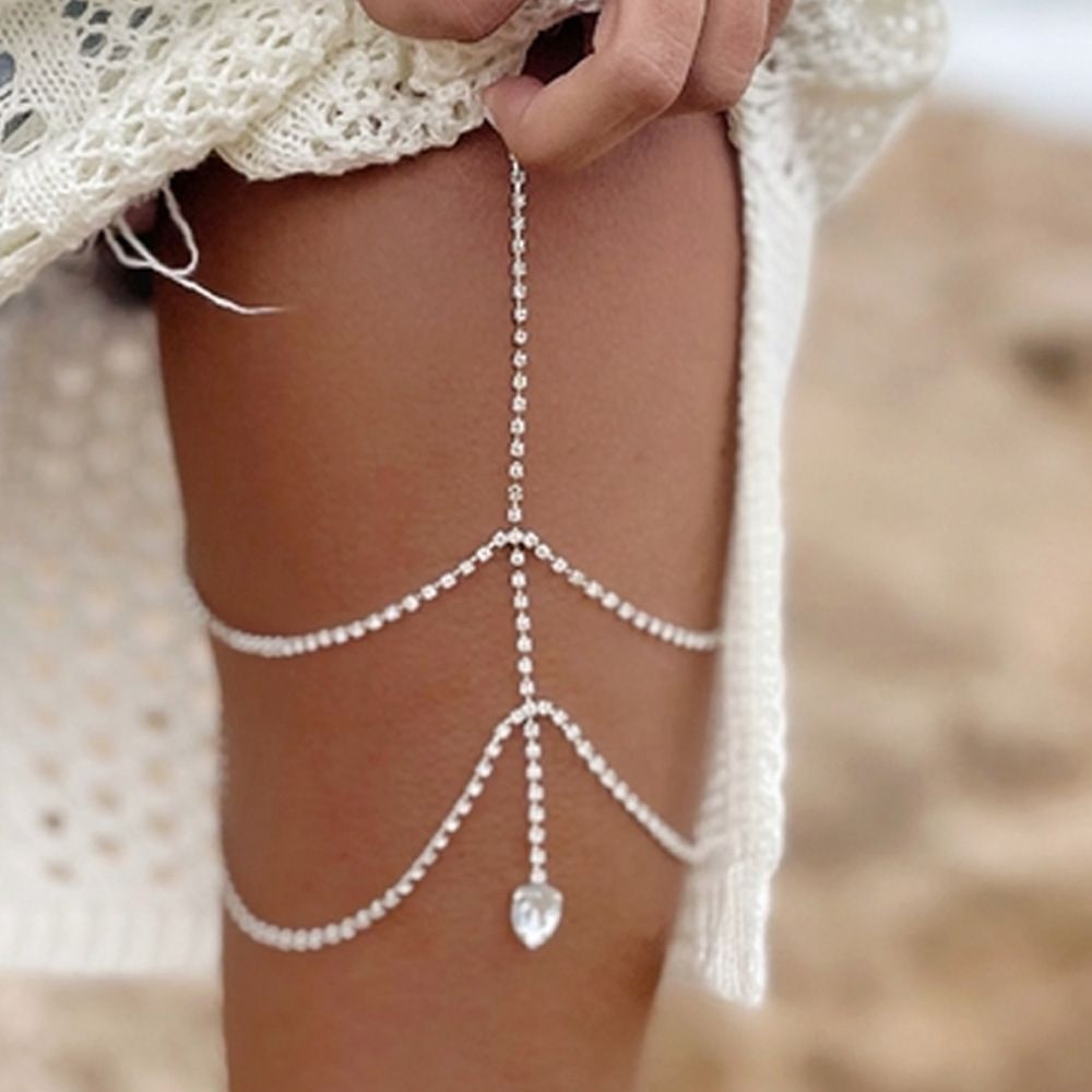 Frauen Trendy Multilayer Anhänger Leg Chain Rhinestone