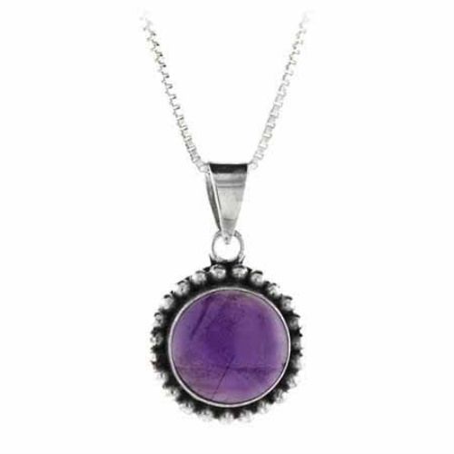 Sterling Silber Cabochon Amethyst Stein Bali Perlen Round Anhänger