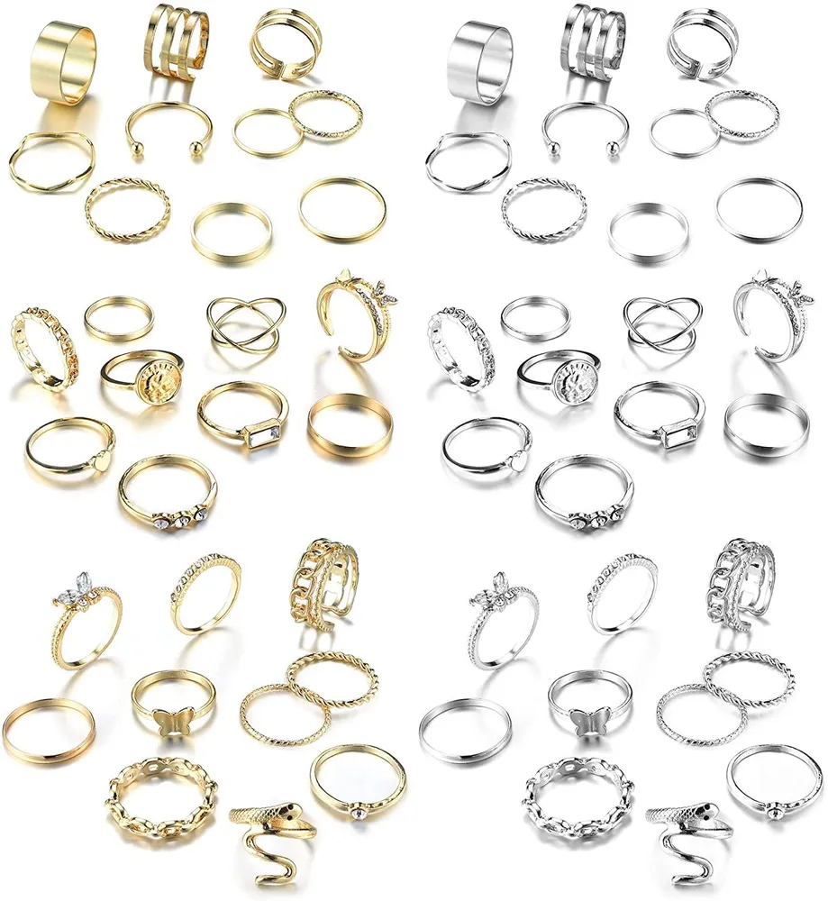 60pcs Vintage Knuckel Ringe für Frauen Teen Girls Ringe Set Bohemian Snake Butterfly Hollow Carved Joint Finger Mittler Daumen Stapelringe