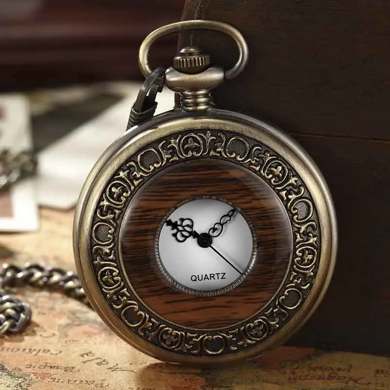 Massivholz mechanische Taschenuhr FOB Kette Locket Zifferblatt Hohl Steampunk Skeleton Männer Frauen Männer Männer Uhr Box Package