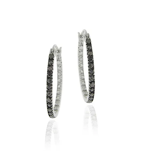 Sterling Silber Black Diamond Akzent 25mm Hoop Ohrringe
