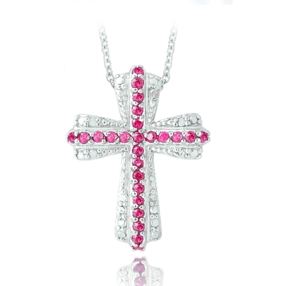 Silberton geschaffen Ruby & Diamond Akzent Kreuz Halskette