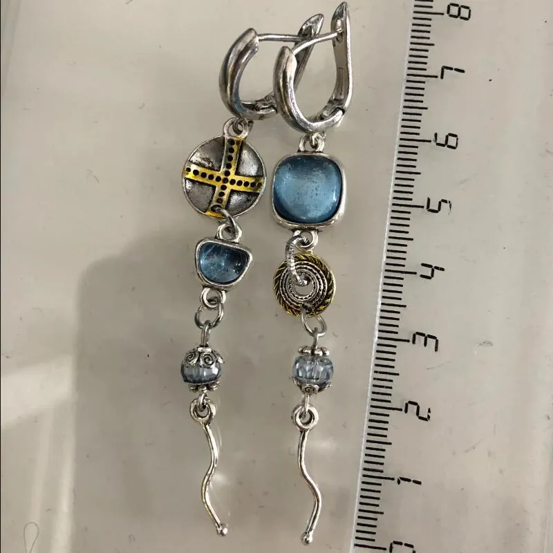 Cross Round Metall Asymmetrische lange Ohrringe Frauen