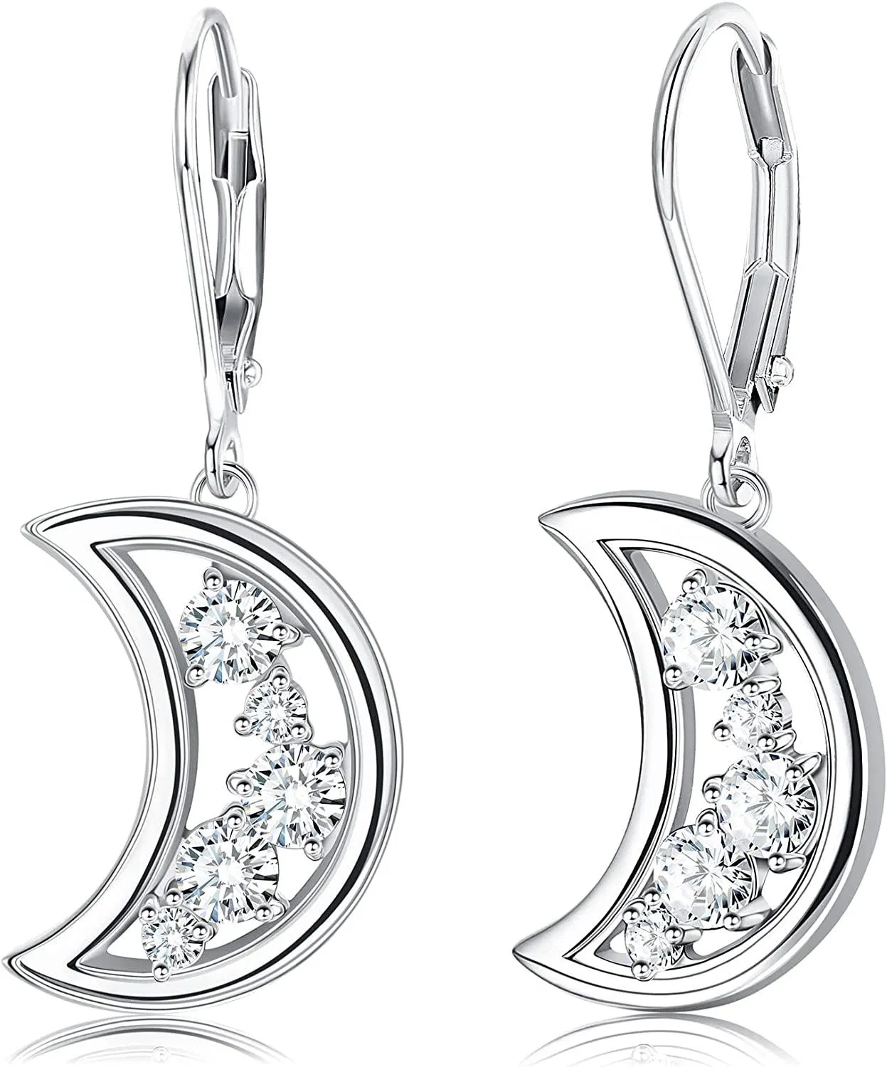 925 Sterling Silber Crescent Moon Dangle Ohrringe für Frauen 5A Kubik Zirkonia Drop Moon Ohrringe Schmuck Leverback Ohrringe