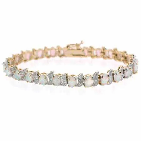 18 Karat Gold über Sterling Silber geschaffen Weiß Opal & Diamant Akzent S und ovale Tennis-Armband