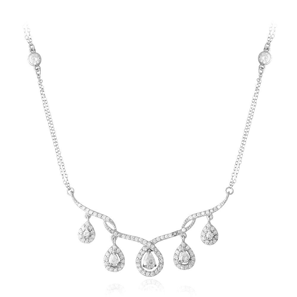 Sterling Silber CZ Hanging Teardrops Frontal Kette