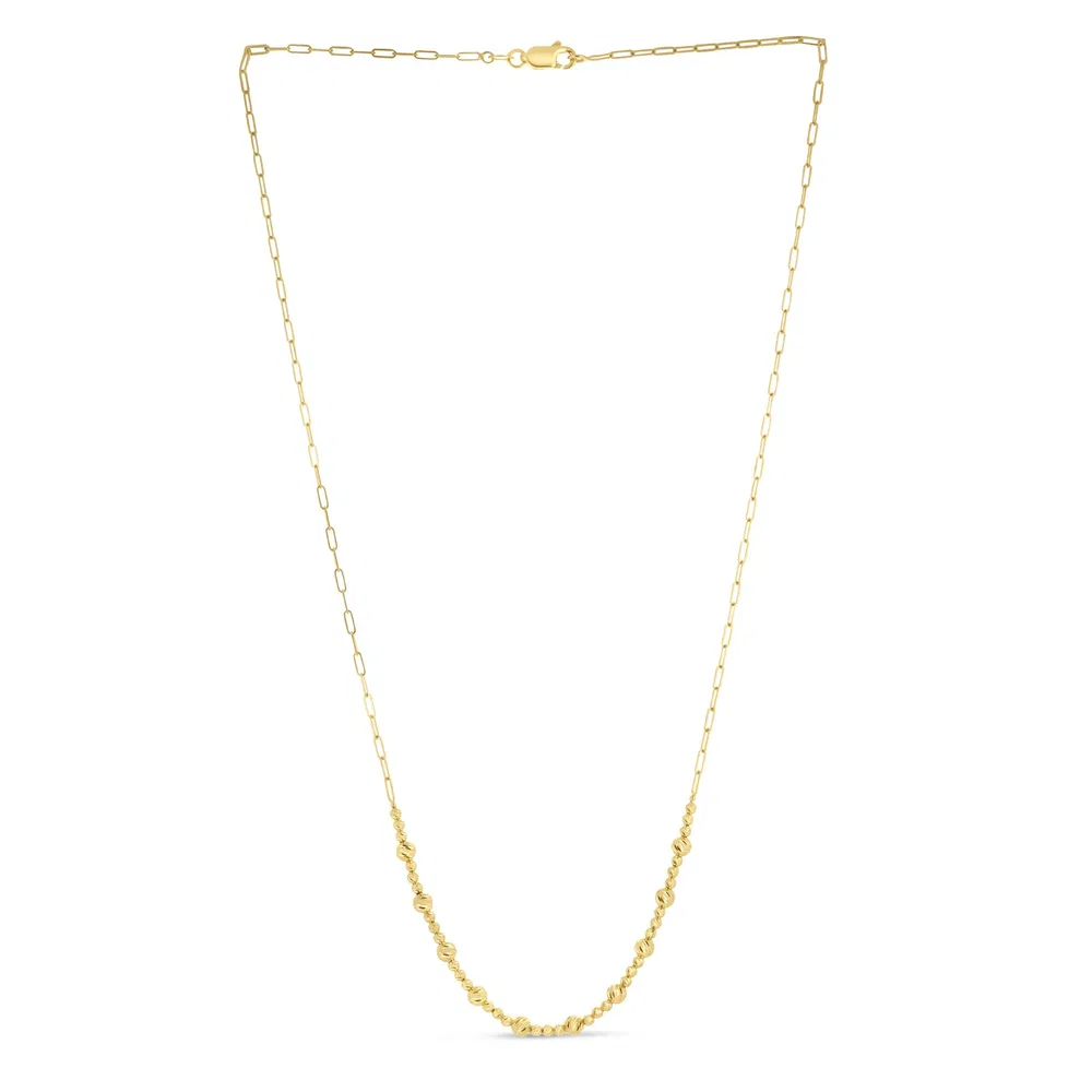14 Karat gelbe Gold Perlen Papierclip Halskette