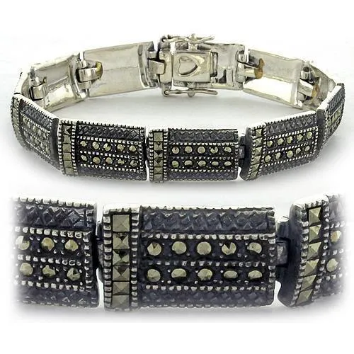 LOAS965 - Antike Tone 925 Sterling Silber Armband mit Semi Precious Marcasit in Jet