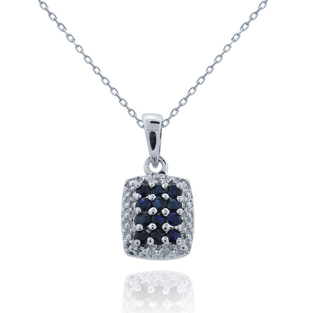 Sterling Silber Saphir & Diamant Akzent Rechteck Halskette
