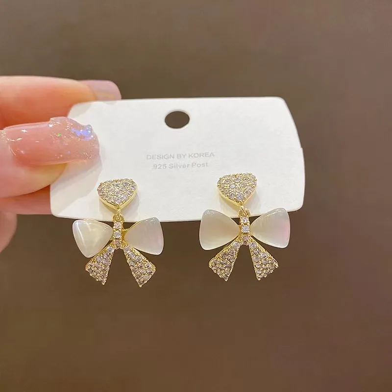 2023 neue trendy temperament stud ohrringe mode premium sense cat eye stone ohrringe internet celebrity bow drop ohrringe