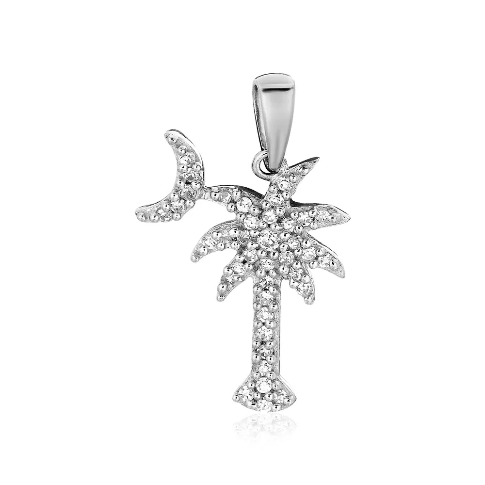 Sterling Silber Palme Baum und Halbmond Hängel mit Kubik Zirkonien