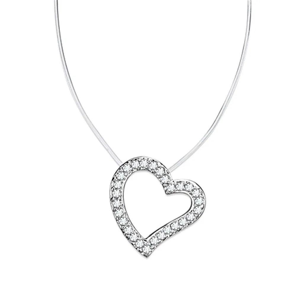 3W420 - Rhodium-Messing - Halskette mit AAA-Klasse CZ in Clear