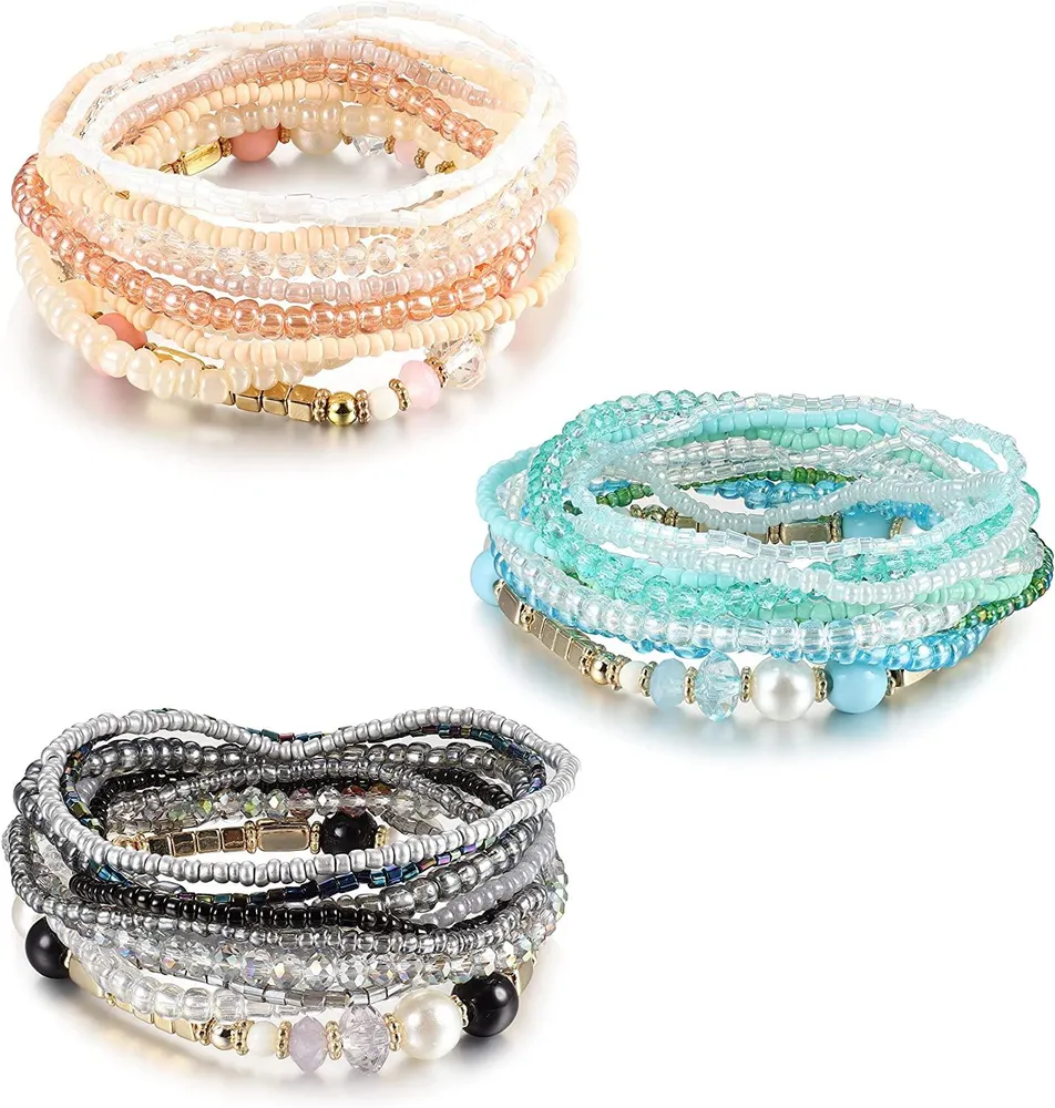 6 Sets Bohemian Stackable Bead Armbänder für Frauen Charm Stretch Multilayered Armband Set Multicolor Boho für Frauen