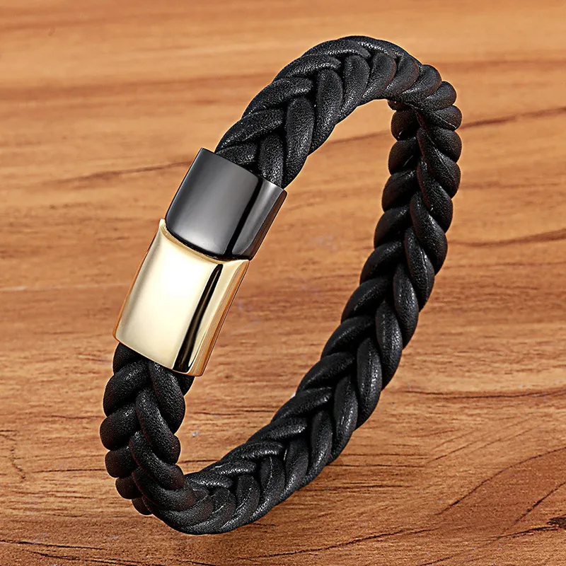 Edelstahl Titanium Zwei-Tone Buckle Leder Cord Armband