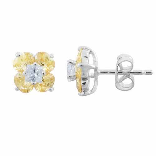 Sterling Silver Flower Champagner Cubic Zirkonia und simulierte Diamant CZ Post Ohrringe