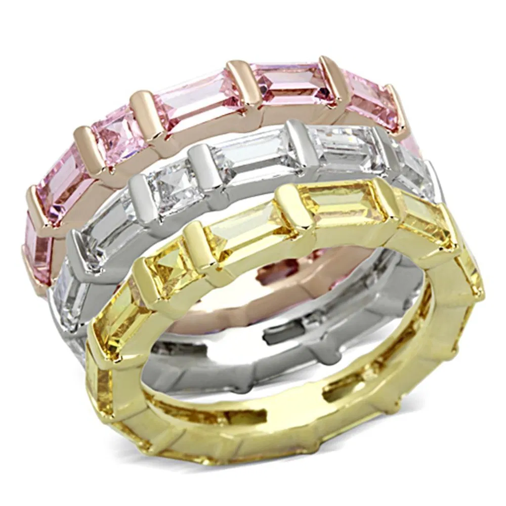 3W473 - Tricolor Brass Ring mit AAA-Klasse CZ in mehrfarbigen Farben