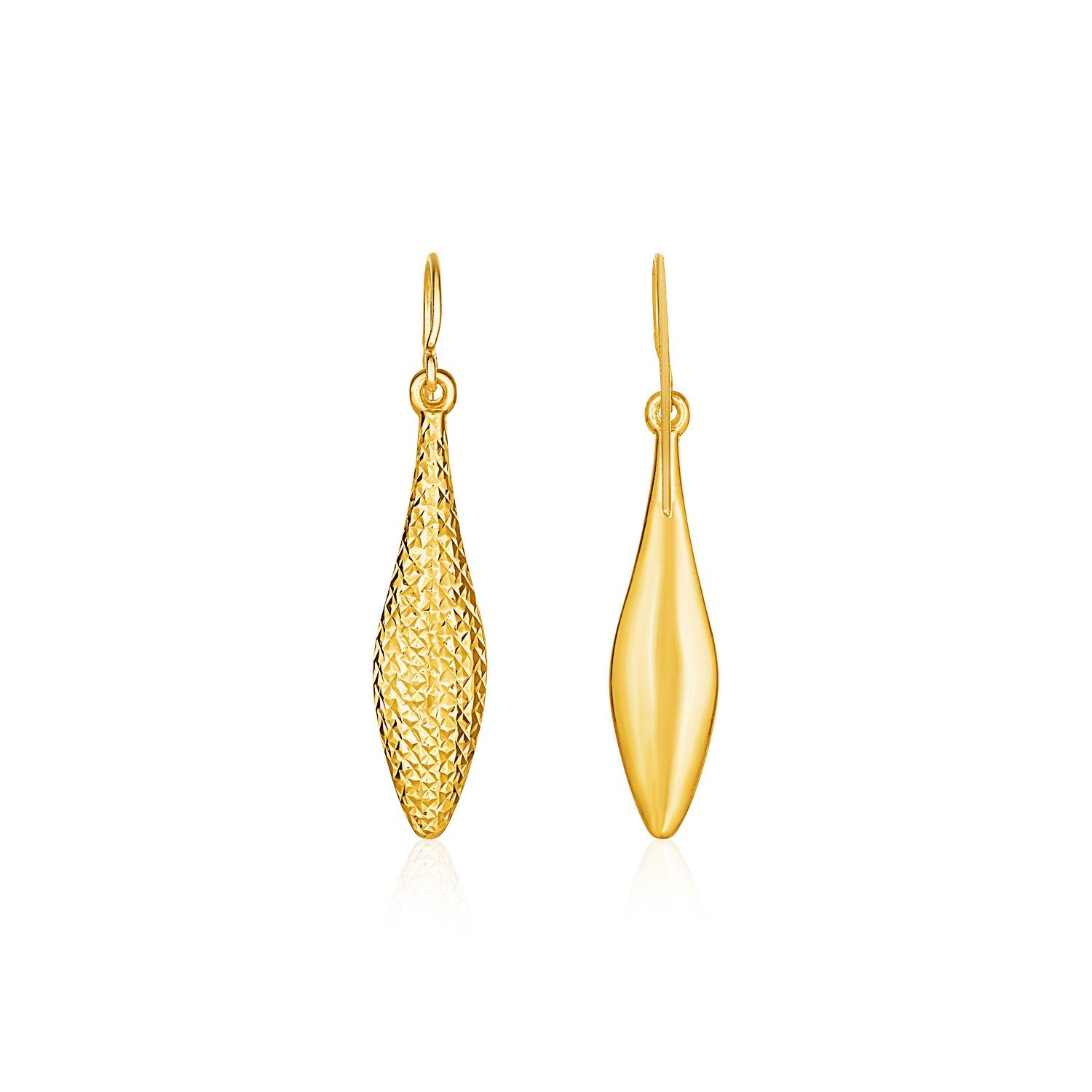 Reversible texturisierte und glatte puffed Marquise-Form - Ohrringe in 10 Karat gelbem Gold