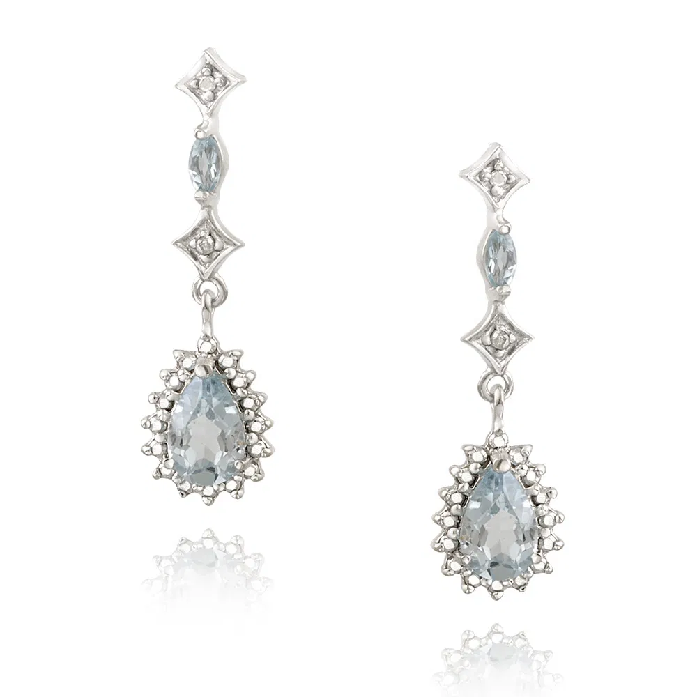 Sterling Silver 2ct Blue Topaz & Diamond Accent Teardrop Ohrringe
