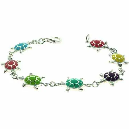 Sterling Silber Multi-Color Enamel Schildkröte Armband