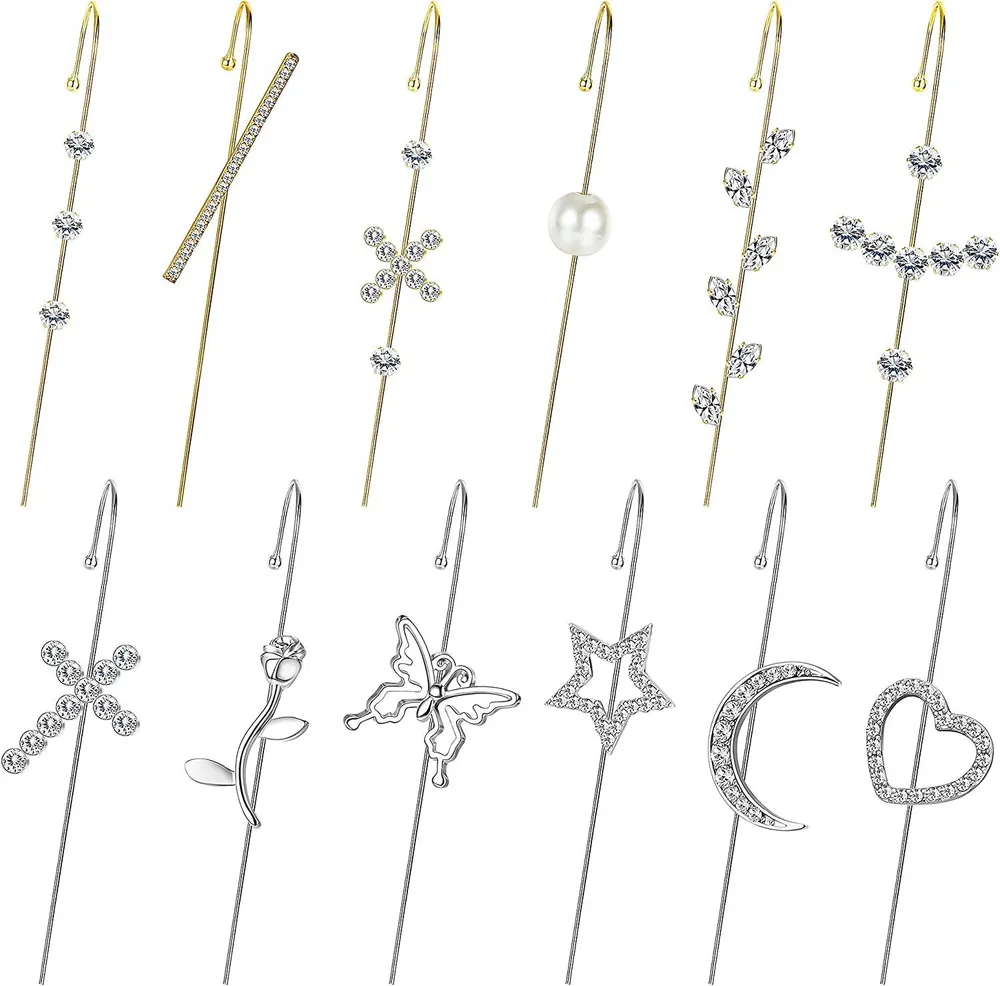 12 PCS Ohr Wrap Crawler Hook Ohrringe Ohr Cuff Kletterer Pin Hook Ohrringe Crawler Ohrringe für Frauen