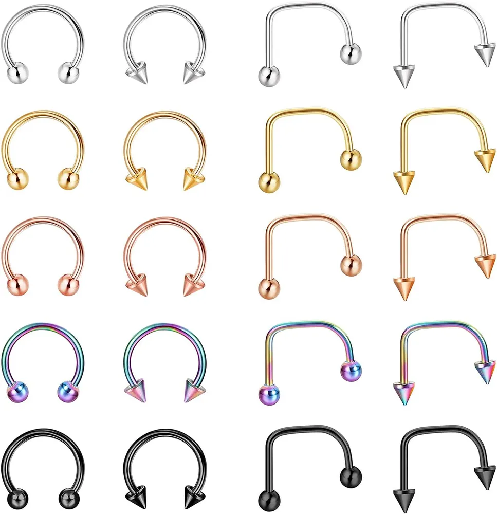 16PCS Nasenlippe Septum Hufeisenhoop Ringe für Frauen Männer Chirurgische Edelstahl Helix Tragus Augenbrauen Knorpel Ohrring Hoop Hook Piercing 16G 18G