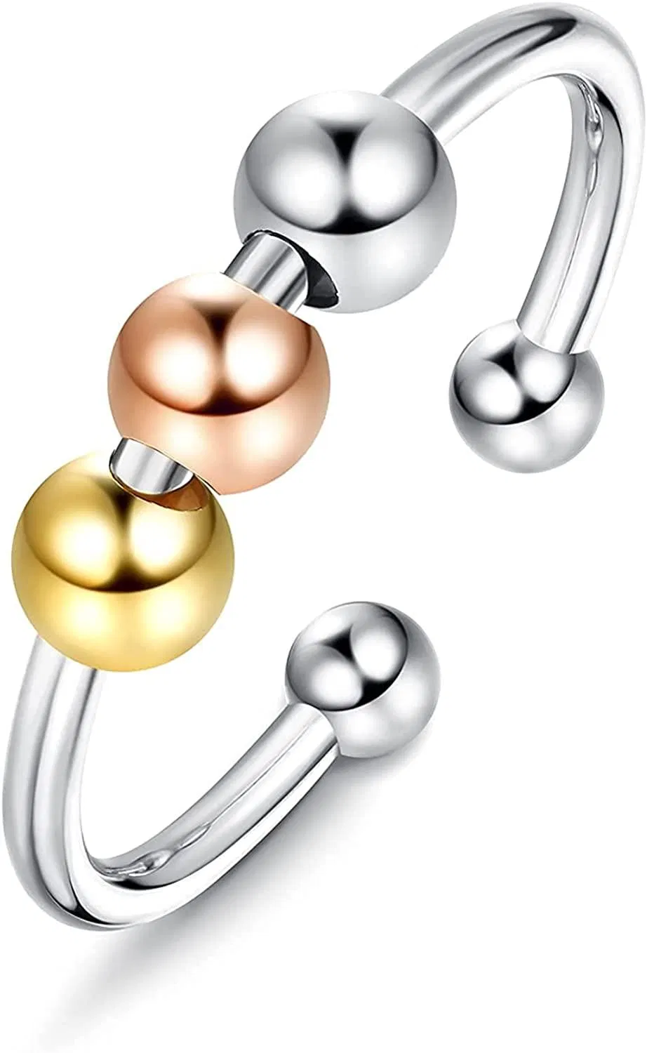 925 Sterling Silber Angst Ringe mit Perlen 18K Gold Plated Spinner Band Ringe Fidget Ringe für Angst Dünne einstellbare Stackable Ringe für Frauen Männer Größe 7
