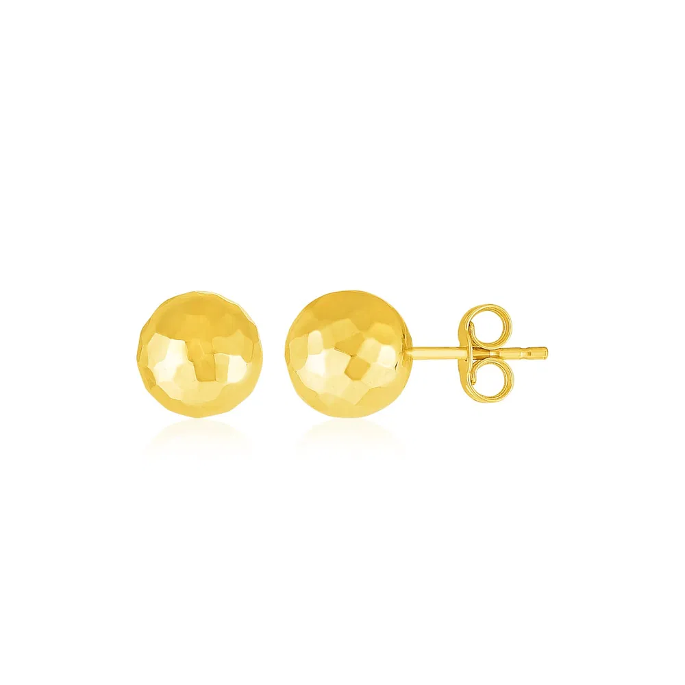 14 Karat Gelbgold Ball Ohrringe mit facettenreicher Textur (5 mm)