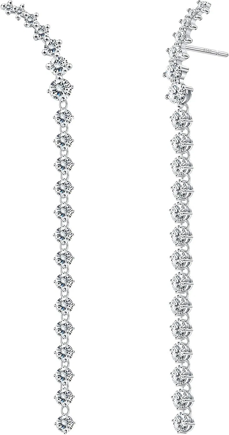 925 Sterling Silver Long Cubic Zirkonia Drop Ohrringe für Frauen Mädchen - Aurora Borealis Black Sparkly CZ Dangle Tassel Ohrringe für Hochzeitsfeier