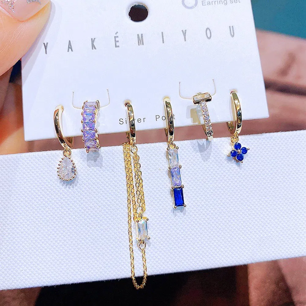 Premium Blue Asymmetric Fashion Ohrringe Set