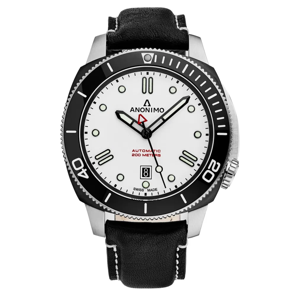 Anonimo Herren AM-1002.05.003.A05 'Nautilo' Weiß Zifferblatt schwarzes Lederriemen Automatische Uhr