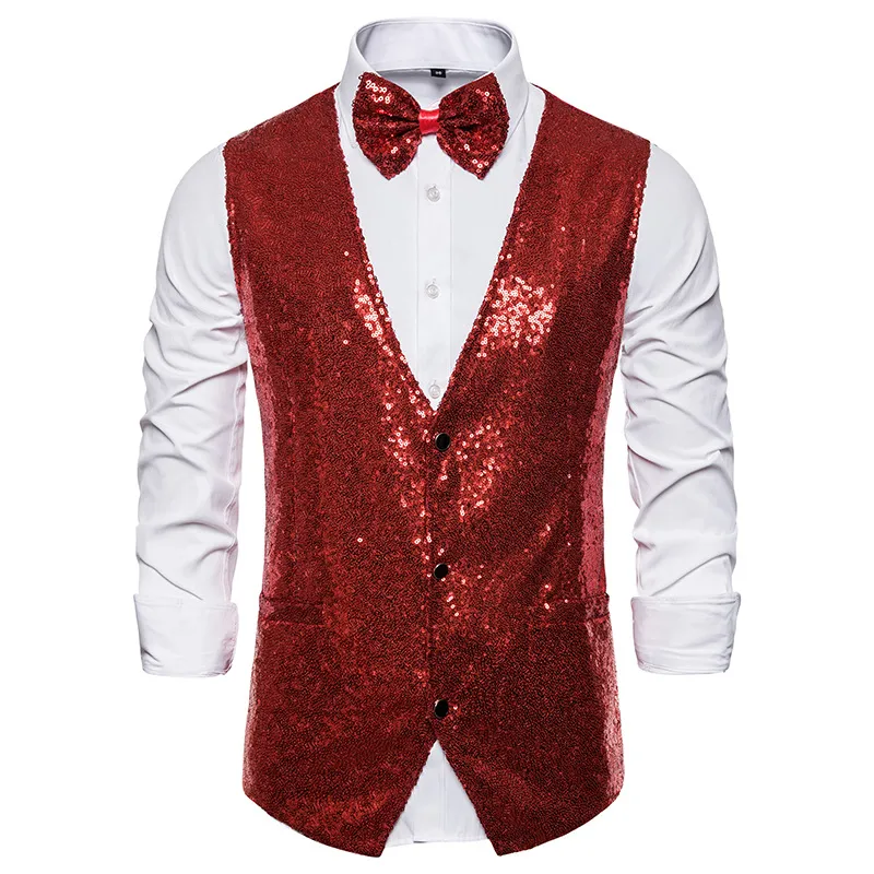 Herren rot kleiner Sequin Anzug Westen Bühne Kostüme Weste für Disco Hochzeitsparty Club