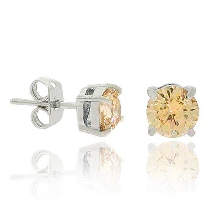 Sterling Silber .925 Champagner Cubic Zirkonia cz Stein Prong 6mm Stud Ohrringe