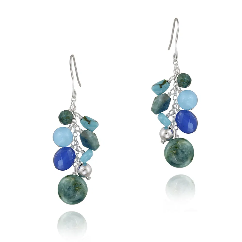 Sterling Silver Blue Quarz & Blue Apatit Dangle Cluster Ohrringe