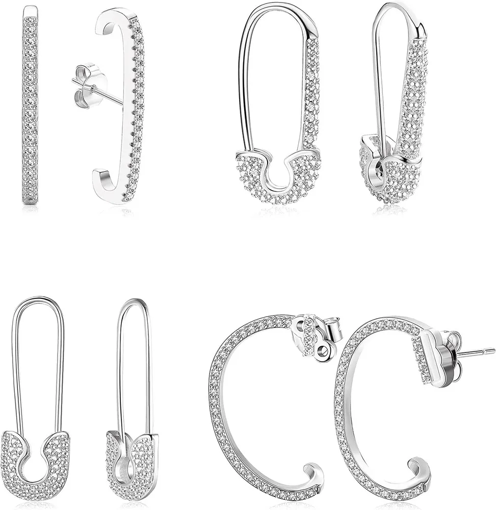 4 Paare Pin Ohrringe für Frauen Teen Girls Mode Minimalist Kubik Zirkonia Huggie Ohrringe kleine Hoop Ohrringe Ohr Manschetten Ohrjacke Ohrringe Set