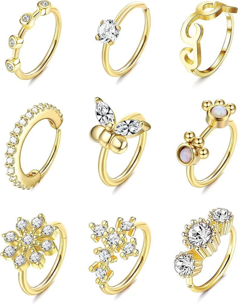 9pcs 20G Nasenringe Hoop dünne Edelstahl Septum Ringe Hoop Knorpel Ohrringe Daith Tragus Helix Nasenloch Piercing für Frauen Männer