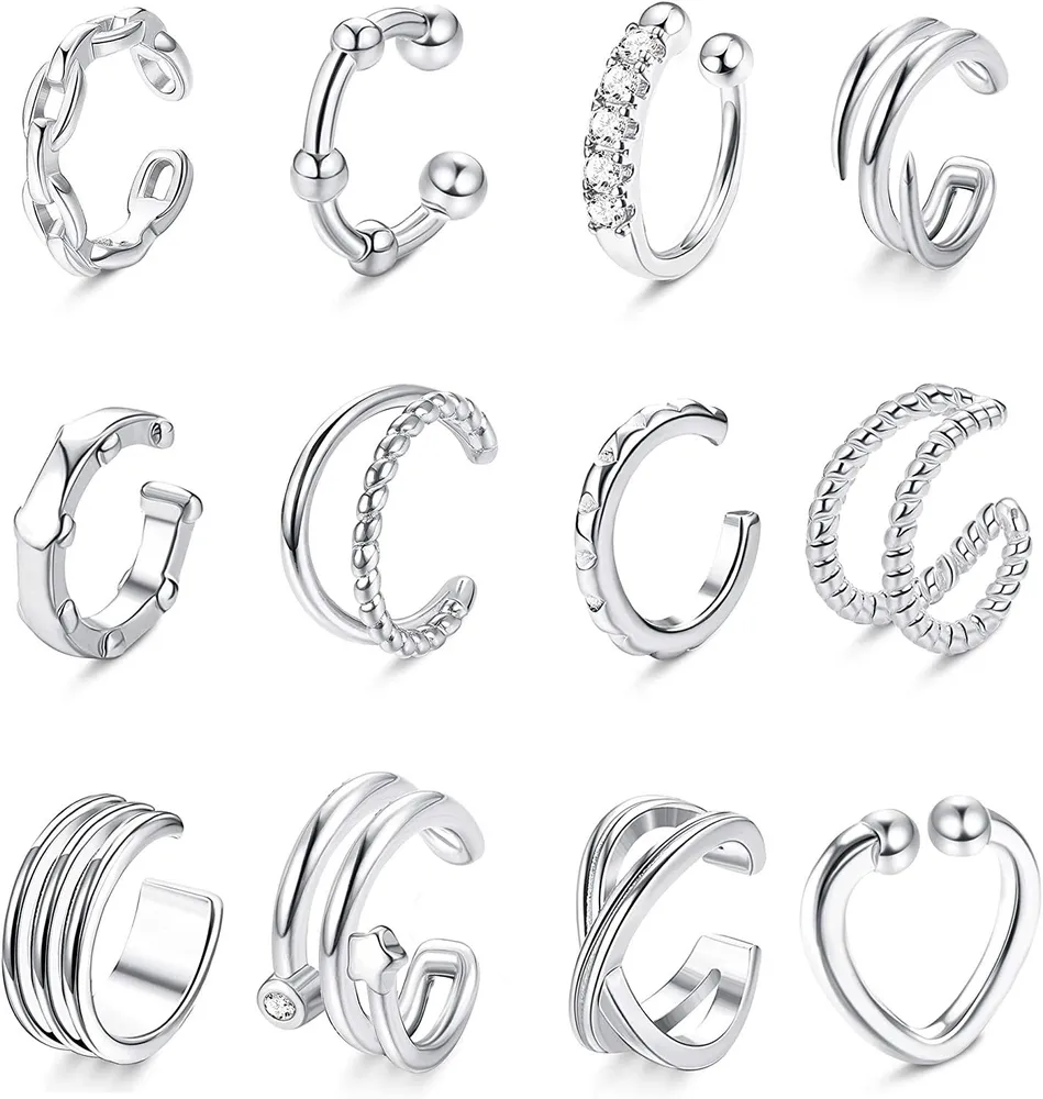 12 PCS Ohr Manschetten Ohrringe Non-Piercing Fake Ohr Clip Sparkling CZ Ohr Helix Manschetten Ohrringe für Frauen