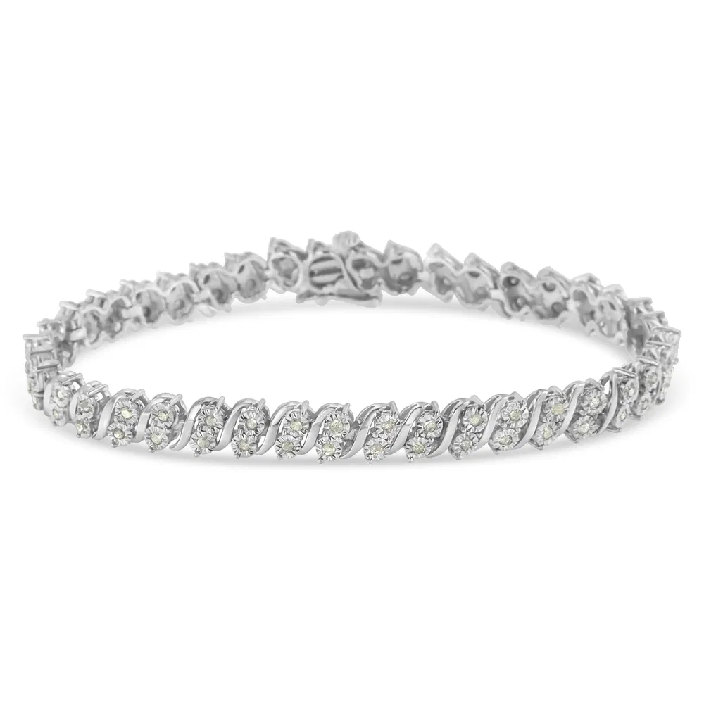 .925 Sterling Silber 1,0 Cttw Rose cut Diamond Two Stone S Link Tennis Armband (I-J Farbe, I2 - I3 Klarheit) - 7 '