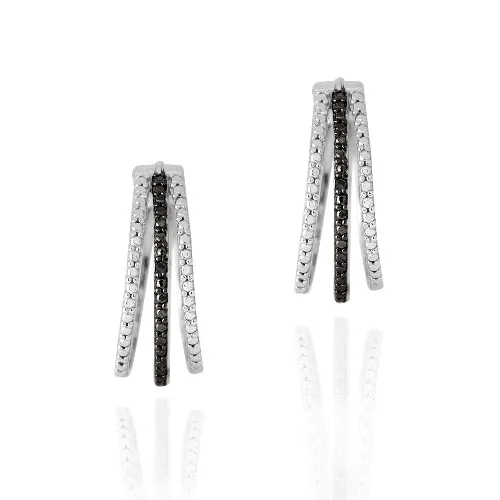 Sterling Silber Black Diamond Accent Split Hoop Ohrringe