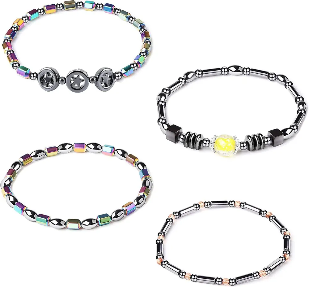 4pcs Anti-Schwellung Ankleber Abnehmen Hematite Ankleber Armband Energie Heilung Ankleber Schmerzlinderung Stresslinderung Schutz Perlen Ankleber Gewicht Verlust Ankleber Armbänder