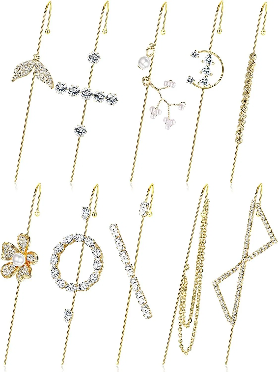 10pcs Ohr Wrap Crawler Hook Ohrringe Pearl Rhinestone Cubic Zirkonia Ohr Manschette Kletterer Piercing Ohrringe Ohrringe Für Frauen