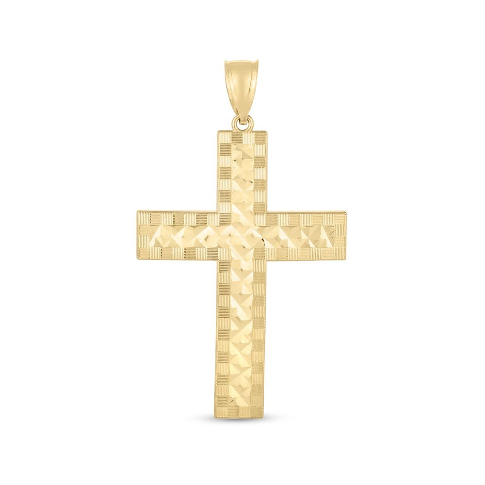 14 Karat Gelbgold High Polish Diamond Cut Cross Anhänger