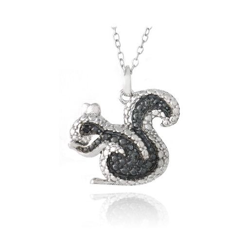 Sterling Silber Schwarz Diamant Akzent Eichhörnchen Halskette