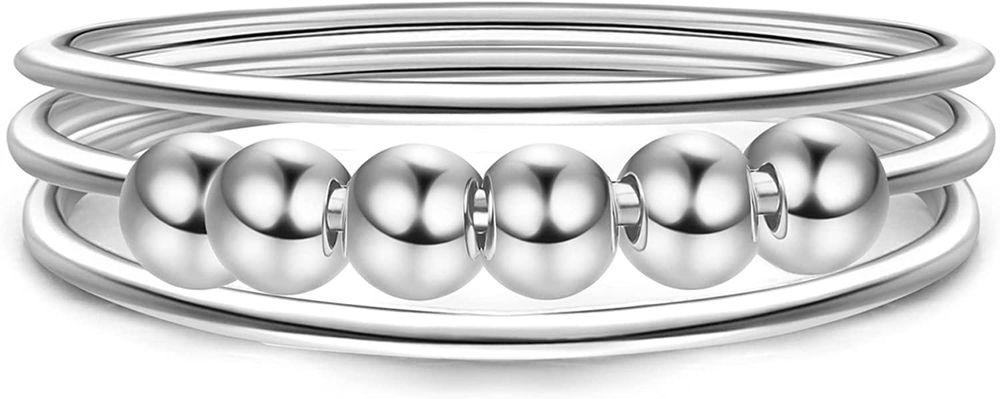 925 Sterling Silber Fidget Ringe mit Perlen Spinner Ringe 18K Weißgold Plated Stress Relief Anti-Angst Ringe für Frauen Mädchen Größe 7