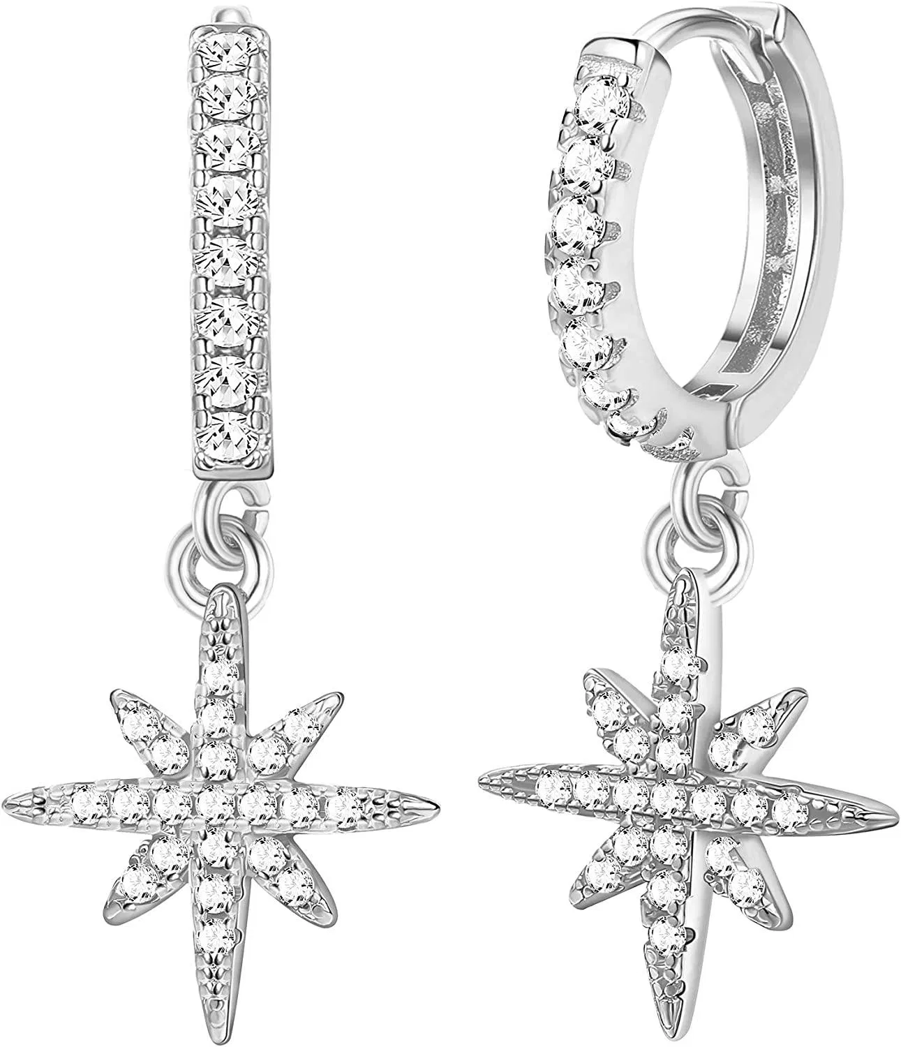 925 Sterling Silber Hoop Ohrringe Star Dangle Drop Ohrringe Cubic Zirkonia Cuff Ohrringe Kleiner Knorpel Huggie Hoop Ohrringe für Frauen Mädchen Feine Ohrringe Hypoallergen