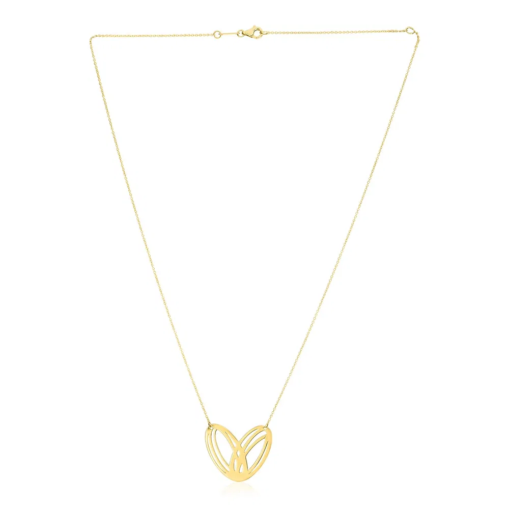 14 Karat Gelbgold High Polish Große Loopy Herzen Halskette