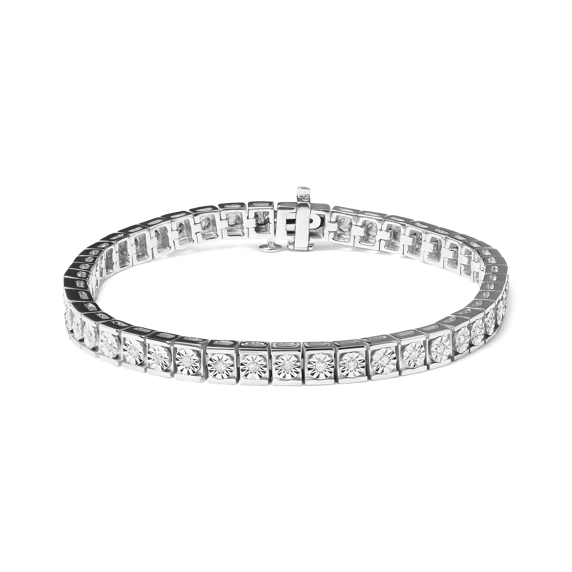 .925 Sterling Silber 1 / 4 Cttw Wunder-Set Diamant und Perlen Link 7.25