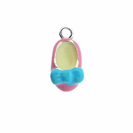Sterling Silver Enamel Pink und hellblau Bow Girl Baby Schuhe