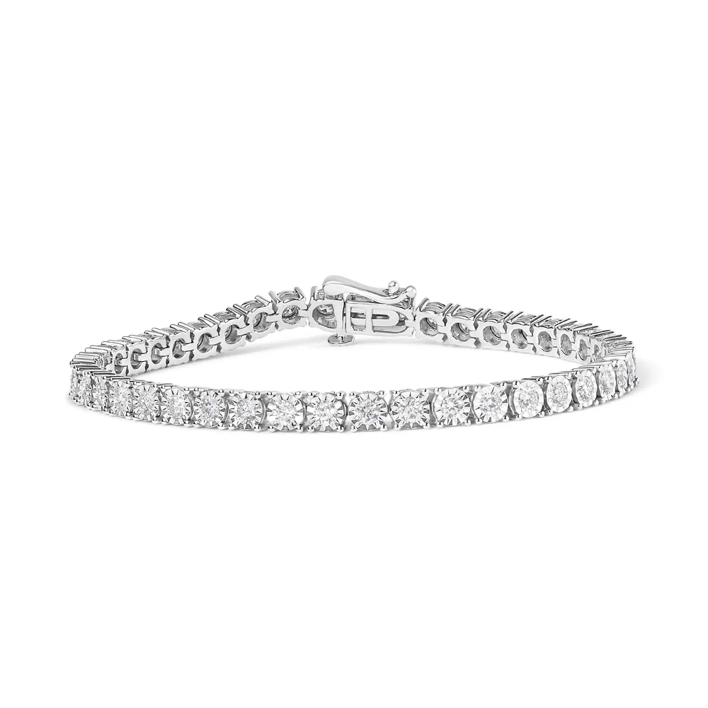 .925 Sterling Silver 3.0 Cttw Diamond Illusion-Set Miracle Plate Tennis Armband (I-J Farbe, I3 Klarheit) - 7